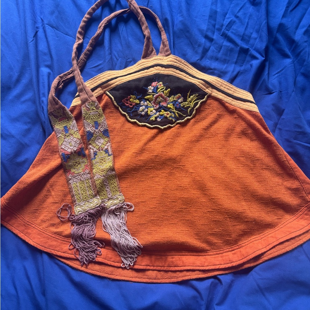 Free People Embroidered Orange Halter Top